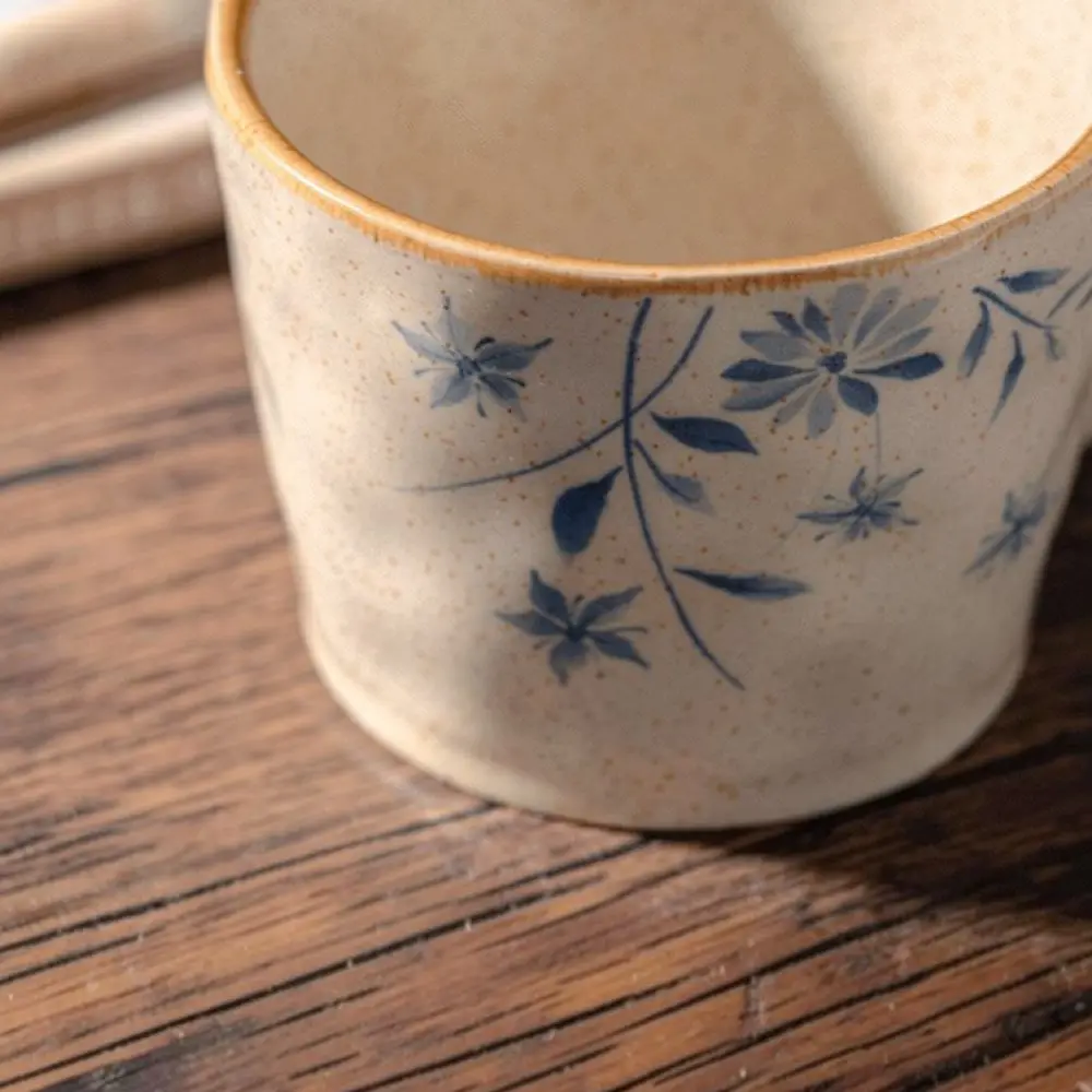 Wabi Sabi Ceramic Mug Retro Coffee Cup Floral Pattern Tea Drinkware Handheld Minimalist Home Office Tableware Gift