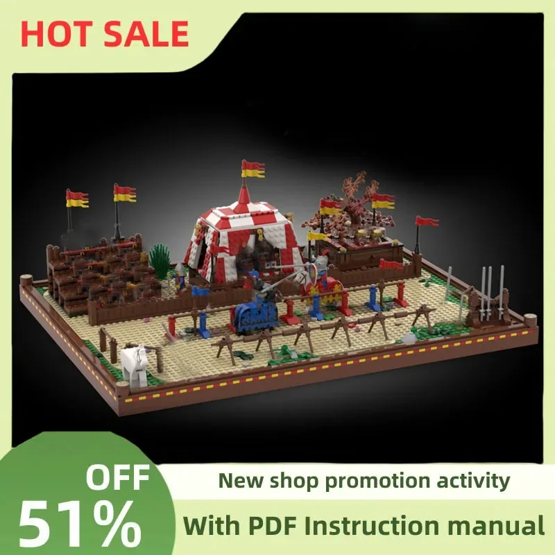 

New 1347Pcs Moc European Medieval Street View Jousting Tourney Model Building Blocks Diy Creative Ideas Child Toy Birthday Gift