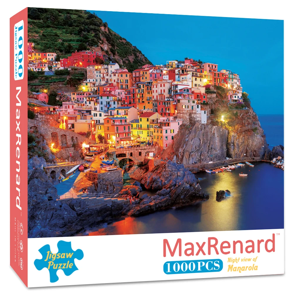 MaxRenard Jigsaw Puzzle 1000 Pieces for Adults Cinque Terra Night View of Manarola Toy Home Wall Decoration Family Game Gift