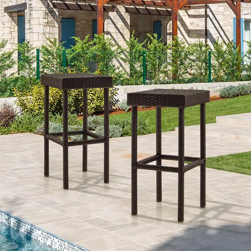 

2 Pieces Patio Rattan Wicker Bar Stool Chairs-Brown