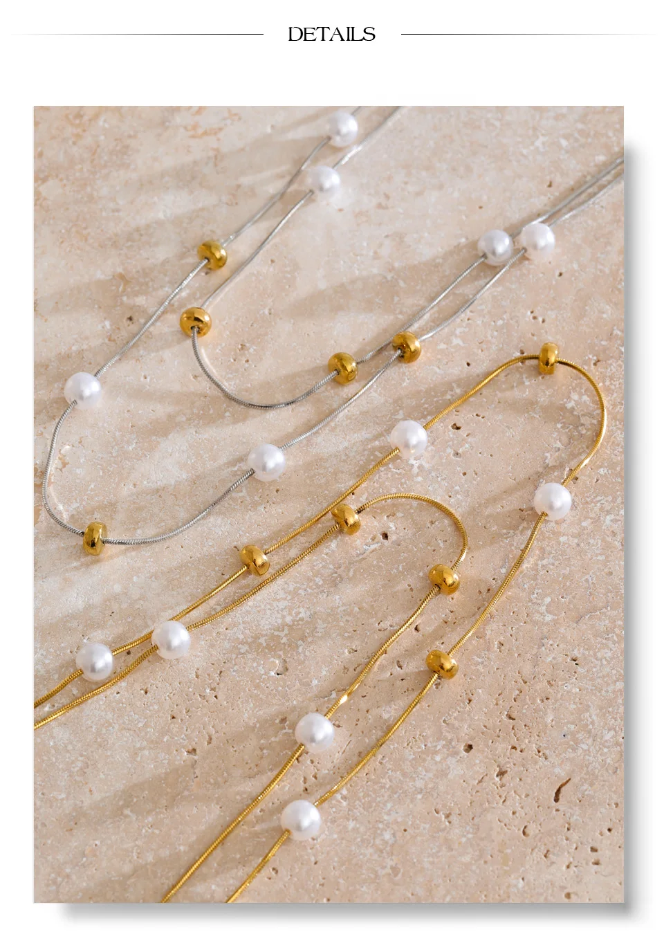 Yhpup Edelstahl Doppelschicht Perlen Kette Overlay Halskette für Frauen Beliebte Chic Frauen Koreanische Chic Schmuck Zubehör – Detail 15