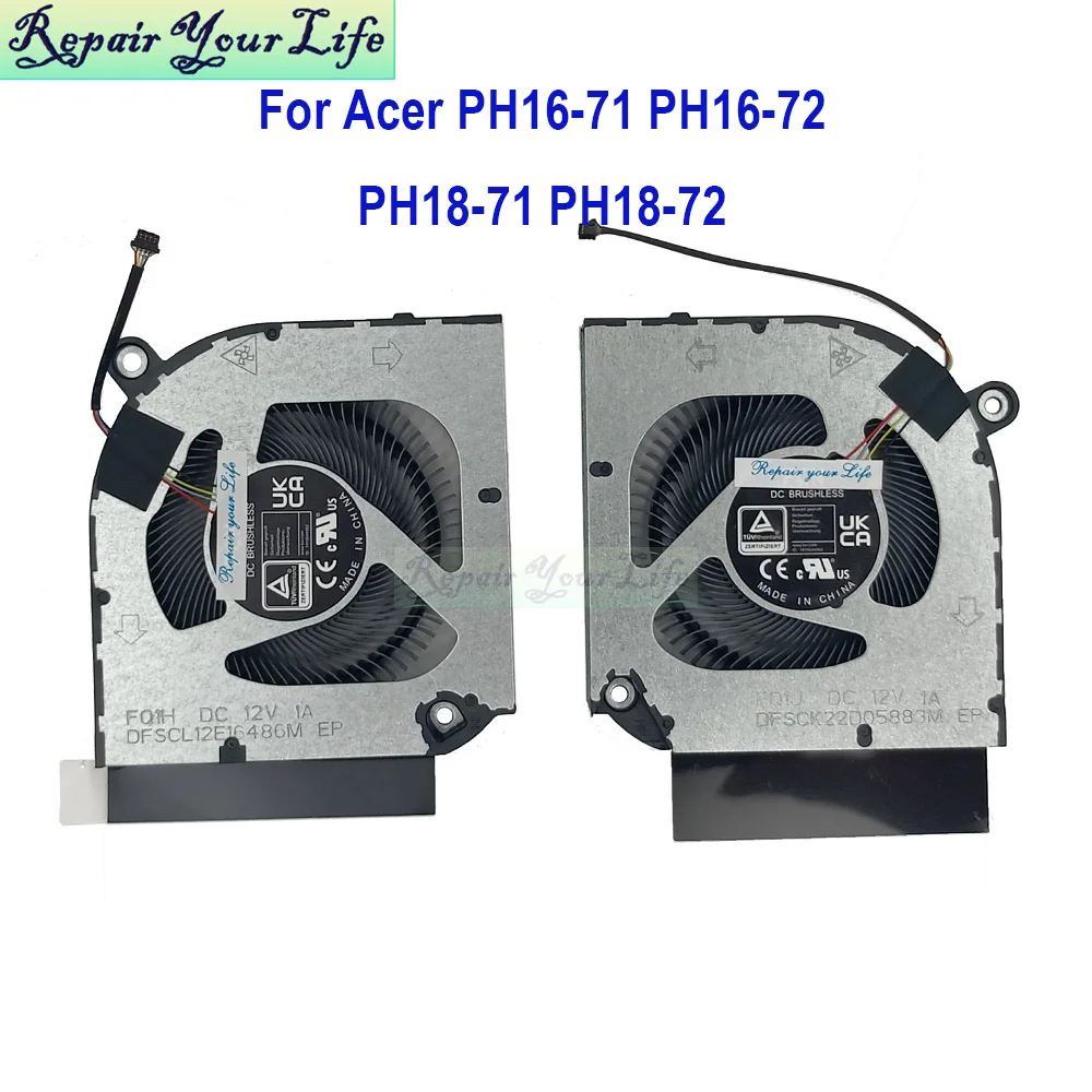 

Cooler CPU GPU Fan For Acer Predator Helios 16 PH16-71 PH16-72 18 PH18-72 PH18-71 Gamer Laptop Cooling Radiator DFSCK22D05883M