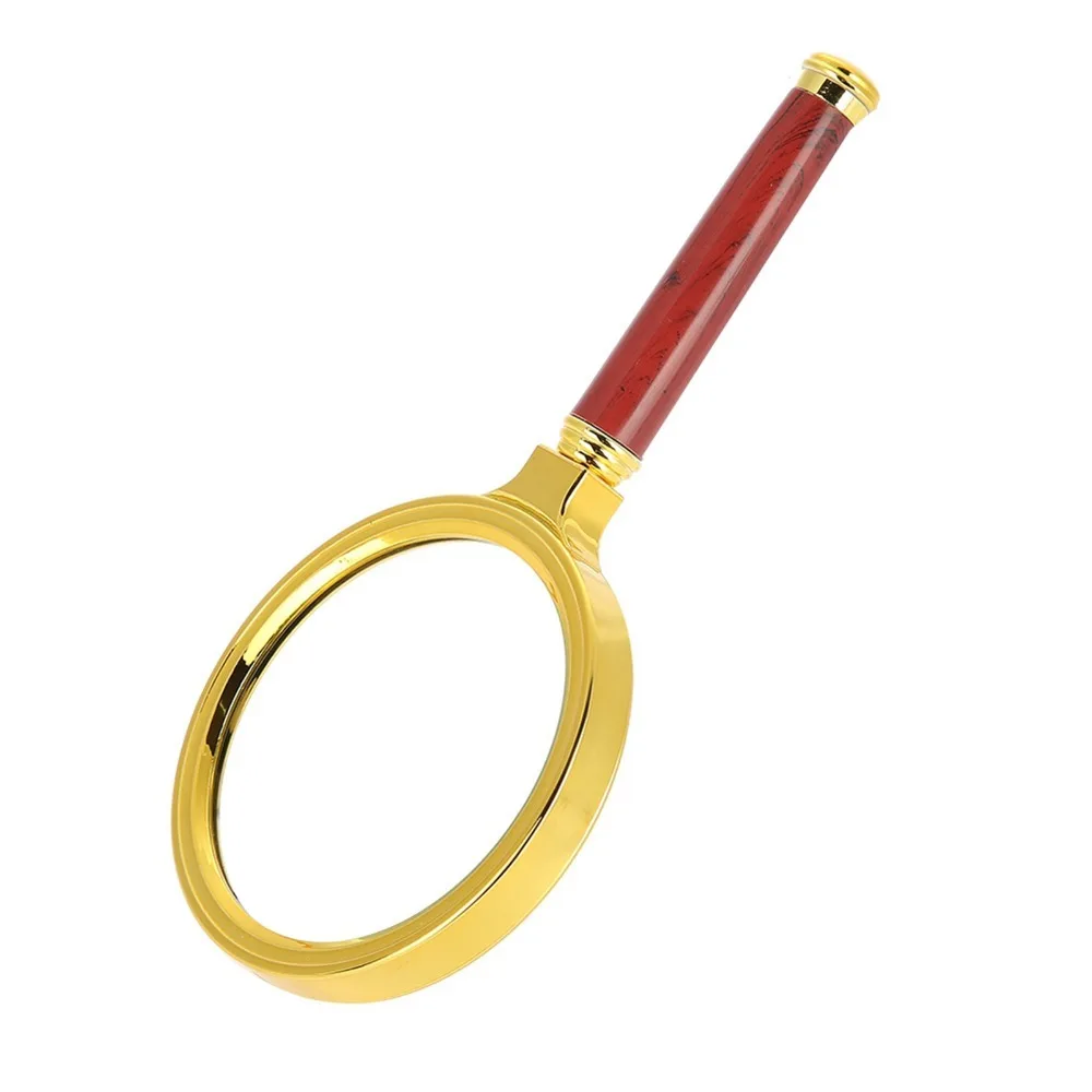 Detachable Wooden Handle 10X Magnifier Plastic Gold Plated Frame Electroplated Faux Wood Grain Portable Loupe Jewelry Magnifier