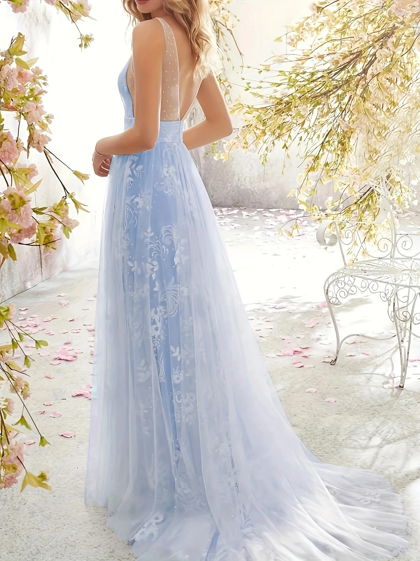 2023 New Wedding Dress Fashionable Elegant Flowering, Sexy V-neck Sleeveless, Various Colors Printed Lace Wedding Dress