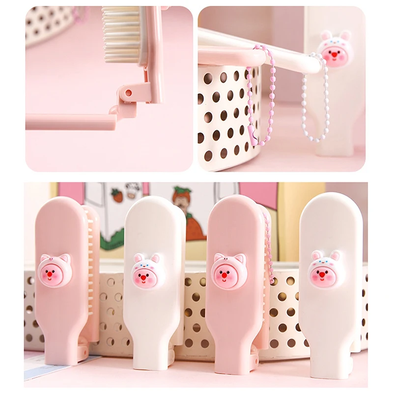 Cute Cartoon Pink Loopy Folding Comb Hairdressing Comb Anti-Static Hair Brush Portable Combs For Girls Women Hair Styling Tools