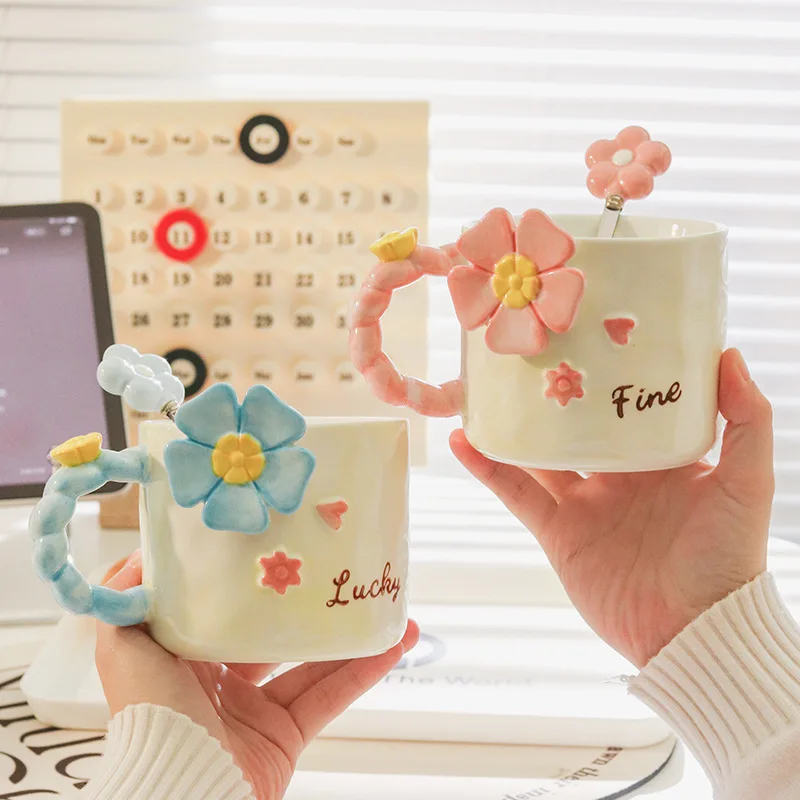 1 Set Ceramic Sunflower Coffee Mug With Dessert Plate Novelty 3D Cake Saucer Afternoon Tea Milk Teacup Microwave Safe