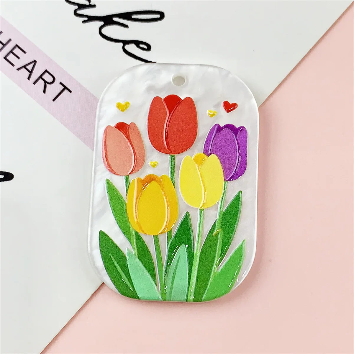 20pcs DIY Mix Acrylic Double-sided Colorful Tulip Sunflower Flowers Rectangle Pendant Jewelry Accessories Bracelet Earrings
