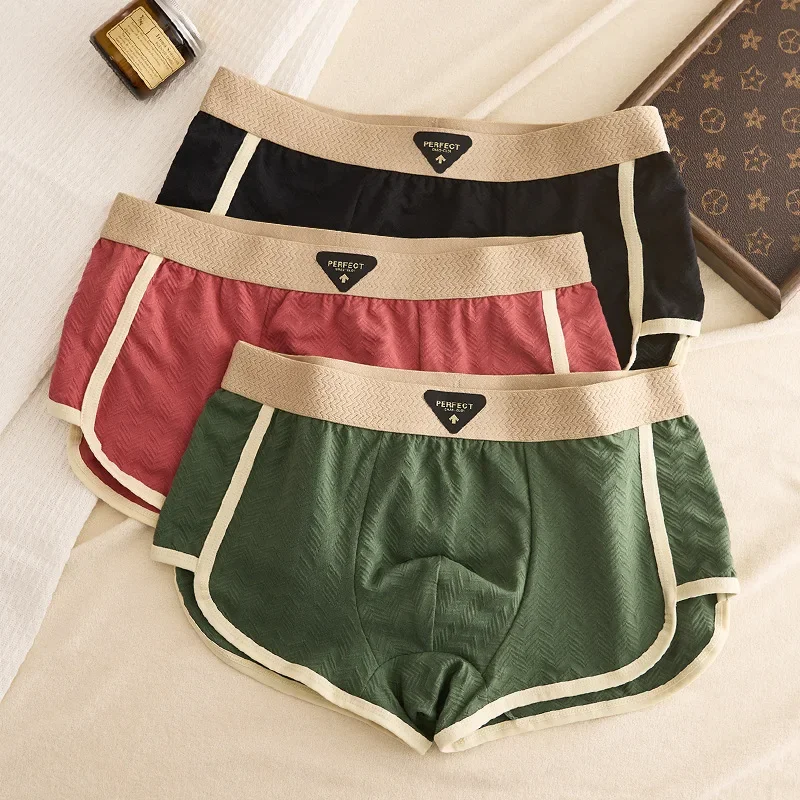 3 Pack Men's Cotton Boxer Briefs Anti-Bacterial Breathable Solid Colors Men Underwear