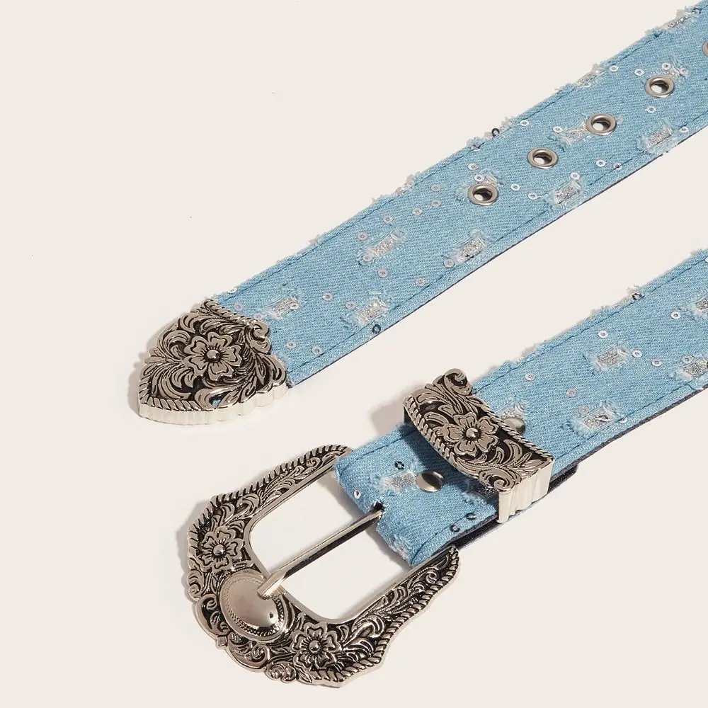 Vintage Wide Leather Belt Y2K Luxury Design Versatile Hollowed Belt Punk Denim Waistband