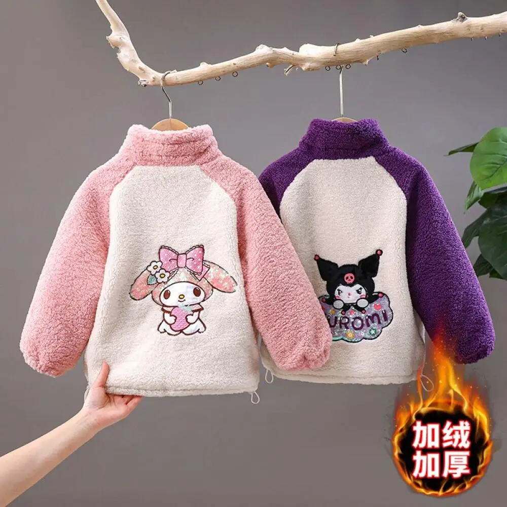 

Sanrio Kuromi&my Melody Girls' Winter Jacket Girls' Velvet Casual Warm Outerwear Baby Color Blocking Elegant Coat High Quality