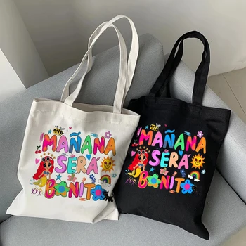 Karol G Eco Canvas Shopper Bag Manga Tote Harajuku borsa a tracolla donna Bichota Manana Sera Bonito Shopping Bag