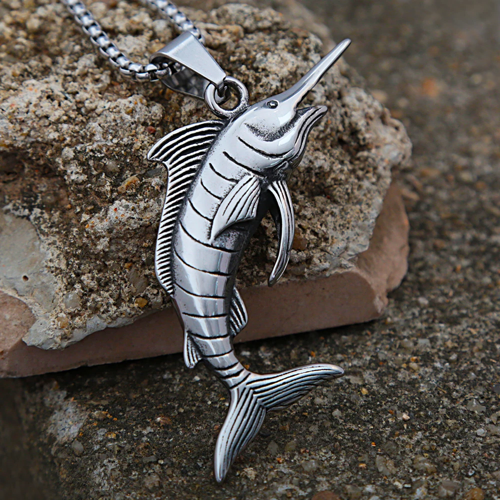 Punk Stainless Steel Swordfish Necklace Pendant For Men Women Fashion Nightclub Rock Biker Chain Necklace Jewelry Gift Wholesale