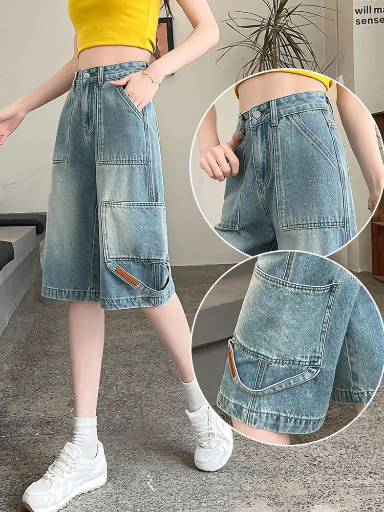 

Trendy workwear denim shorts women's summer thin loose fashionable versatile street and personalized five cropped shorts