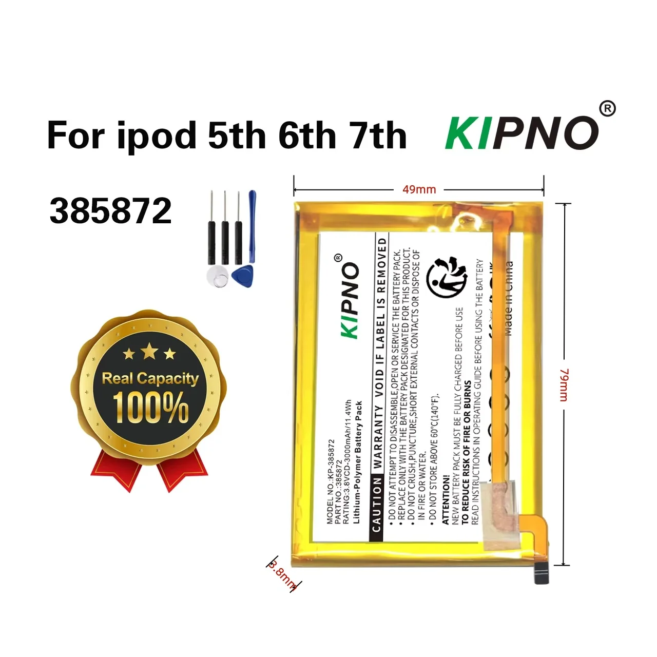 385872 3000mAh Battery for iPod 5th Gen Video 30GB iPod 6th Gen Classic 80GB 120GB 7th Gen 160GB Batteries + Free Tools