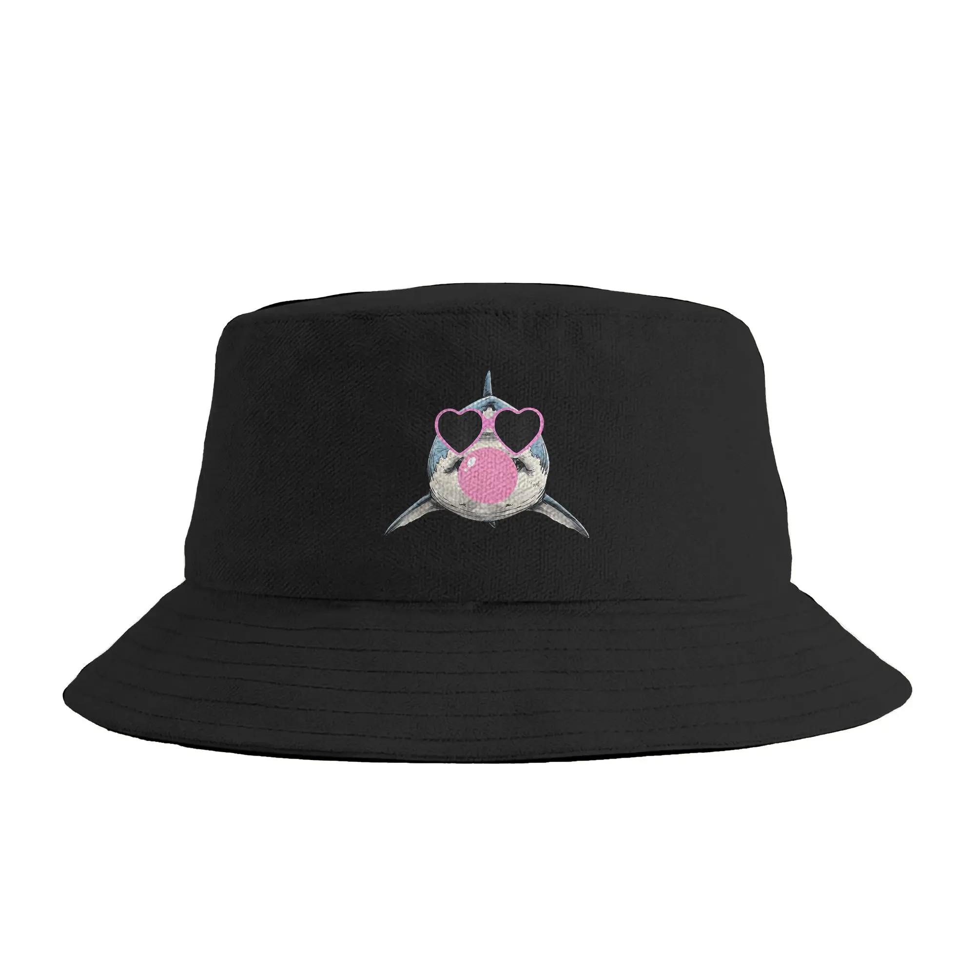 Funny Shark Wearing Glasses and Blowing Pink Bubble Gum Bucket Hat  Hip Hop Fisherman Caps For Women Fashion Beach Sun Hats
