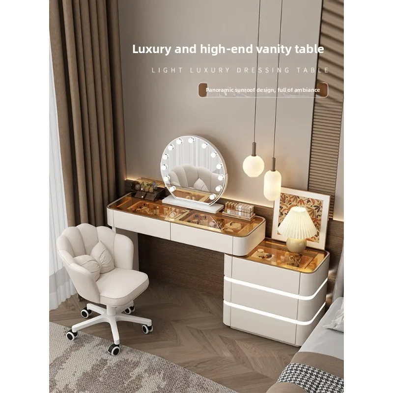 New mirror dresser, modern bedroom simple high-end chest, integrated makeup table solid wood bed tail