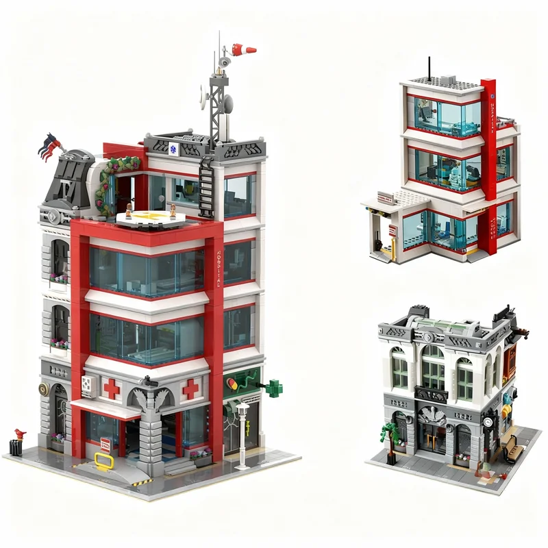 

NEW 3437PCS MOC Street View Brick Hospital Model Custom Brickss Architecture DIY Assembly Display Home Decor Gift Collectible
