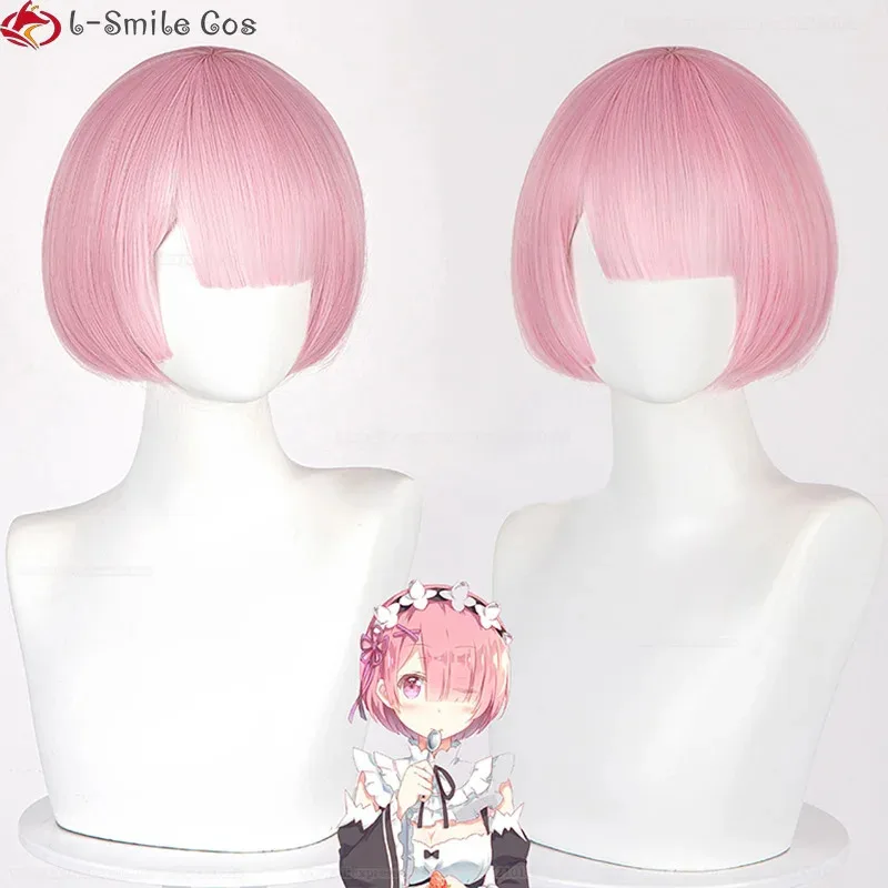 

ss13Anime Rem Ram Cosplay Short/Long Blue/Pink Heat Resistant Hair Women Wigs + Wig Cap