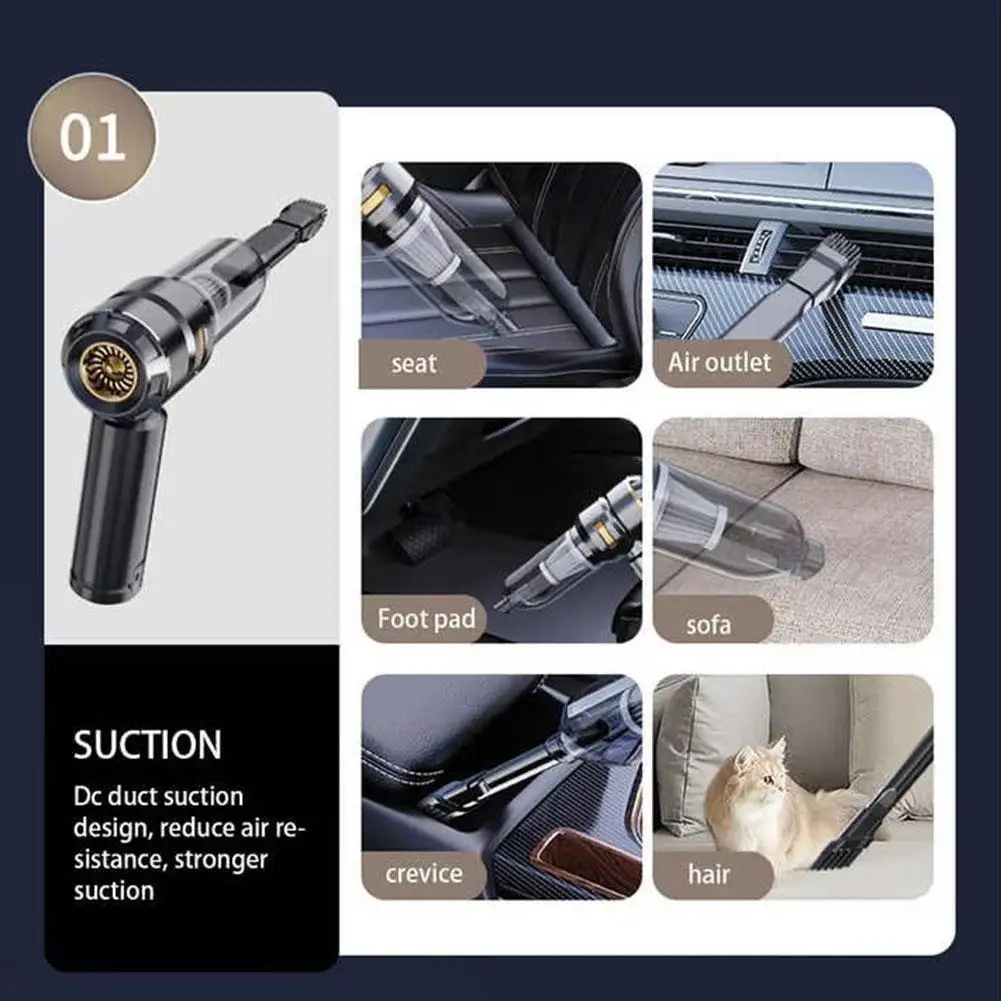 مكنسة كهربائية للسيارة عالية الطاقة محمولة باليد ماكينة تنظيف محرك بدون فرش منفضة هواء قوية للأجهزة المنزلية للسيارة #6