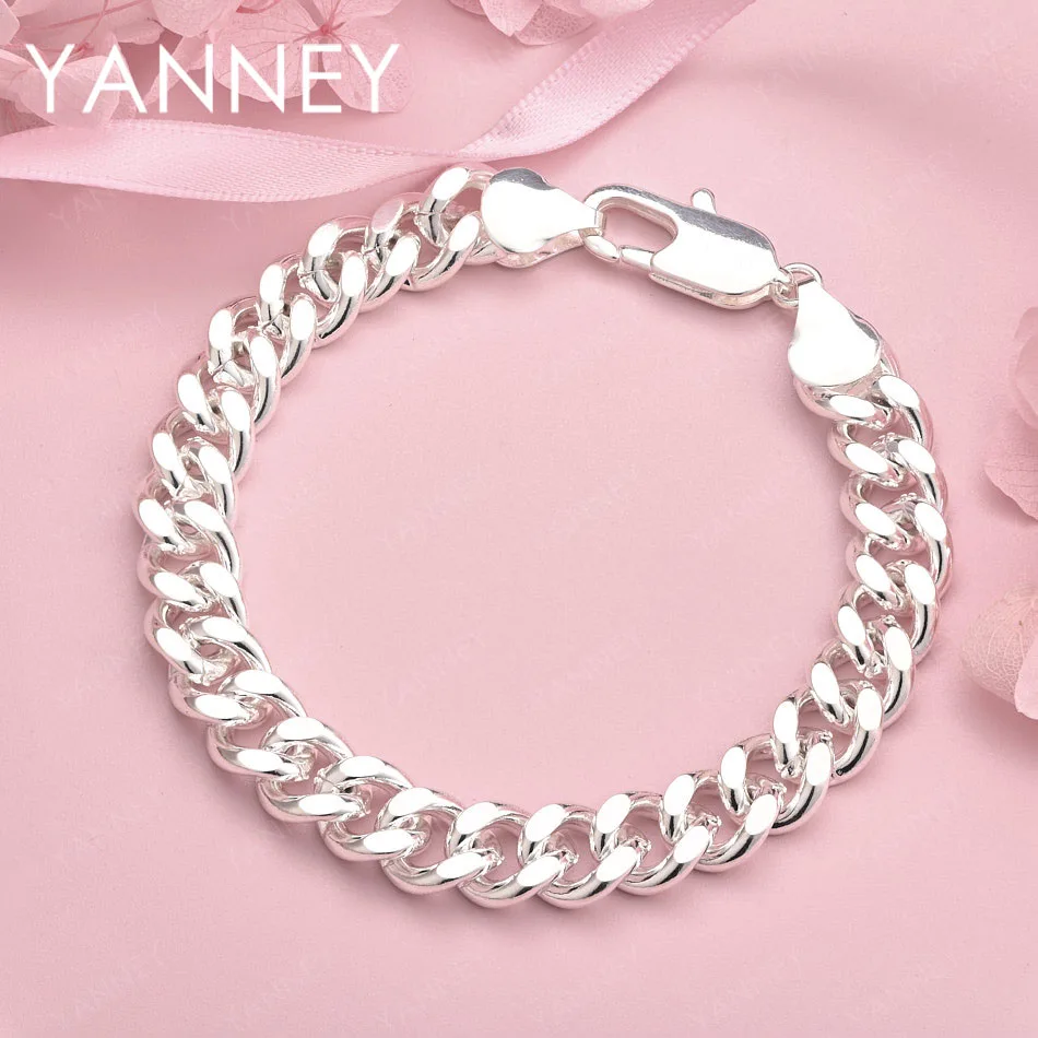 

Luxurious 925 Sterling Silver 8 Inch 10 MM Classic Bracelet for Men Women Wedding Knot Gift Party Fashion Accessory