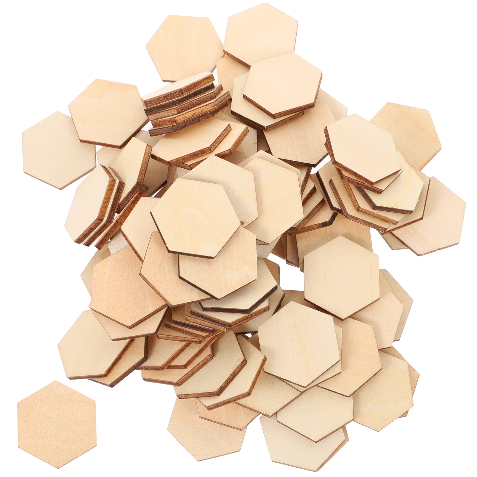 

100Pcs Wooden Hexagon Craft Pieces Smooth Finish DIY Decorations Wedding Birthday Christmas Ornaments Honeycomb Cutouts Wooden
