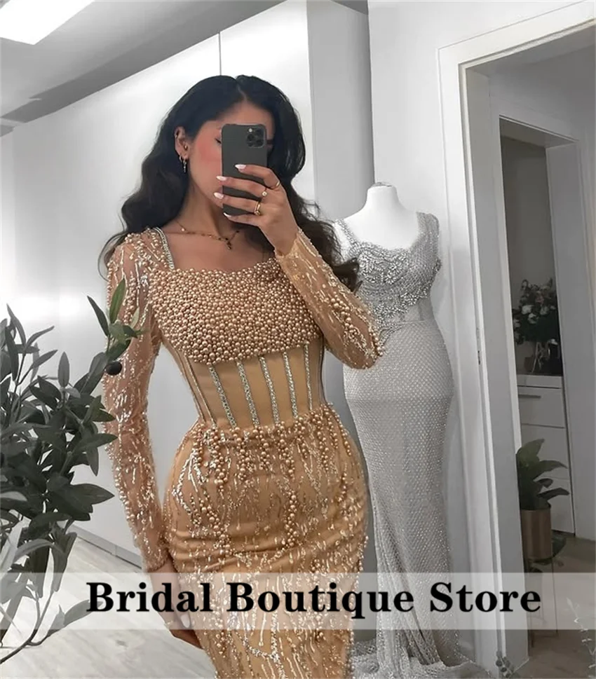 

Gold Evening Dresses 2025 Beaded Sheath Glitter Prom Gown Mermaid Celebrity Dress Wedding Party Gown Customized 2025