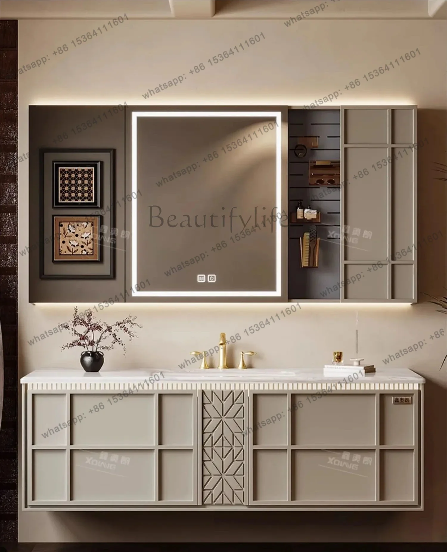 

FGDesigner high-end custom French oak double basin bathroom cabinet wash hand washbasin cabinet