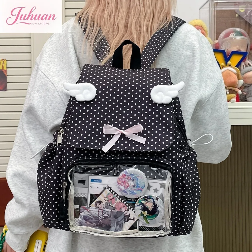 دوت طباعة Mochilas Mujer الحلو القوس تقسم Mochila الرباط جيوب حقيبة المراهقات على ظهره جديد Ins حقائب للمرأة