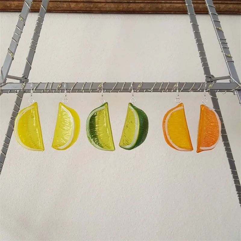 New Imitation Fruit Resin Earrings Novel Fruit Earrings Personalized Gift 1/4 Lemon Sheet Earrings Unique Gift for Women