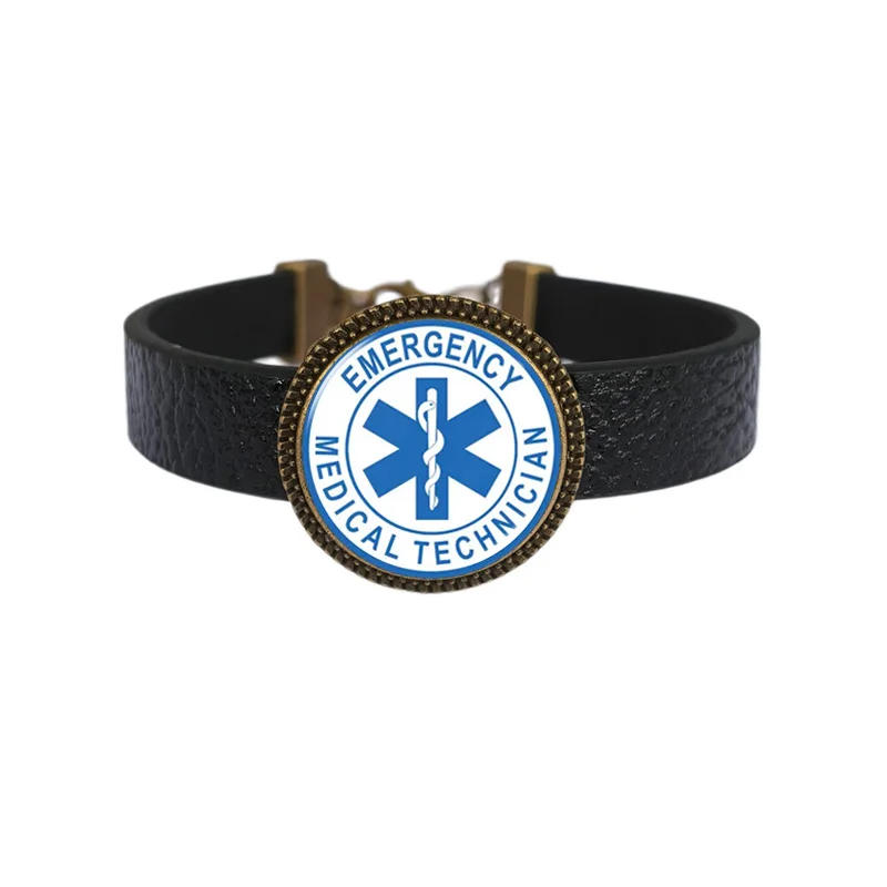 Penicillin Allergy Leather Bracelet Emergency Medical Technical Type 1 2 Print Glass Dome Wristband for Men Women