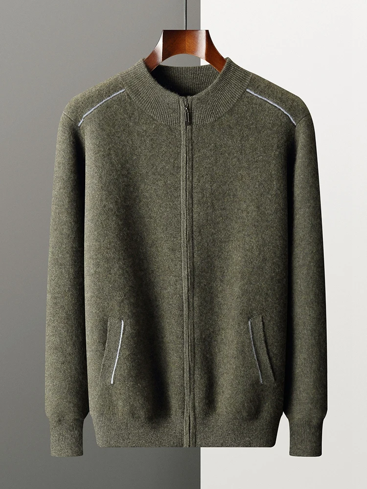 

TLOML мужской 100% кашемировый свитер, толстый кардиган на молнии с воротником-стойкой, осень-зима, мягкий жаккардовый умный повседневный кашемировый трикотаж, топ