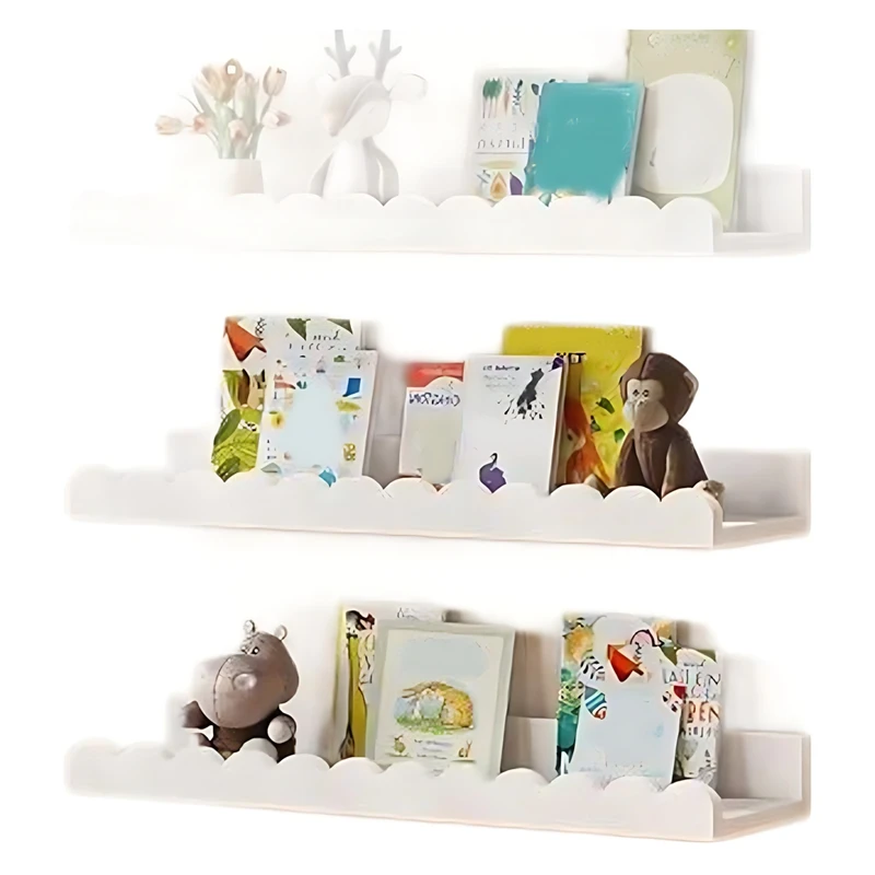 4PCS Scalloped Shelves ,15.6inch White Floating Nursery Book Shelves, Scalloped Book Shelf - Kids Wall Decor-A57M