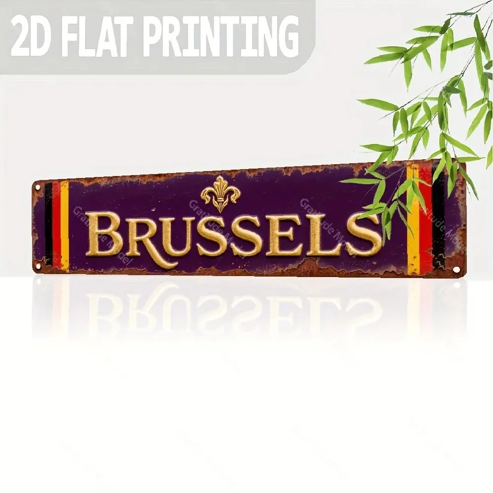 Custom Retro Brussels 2D Flat Plaque,Vintage Belgium Home Cafe Indoor‑Outdoor Decor,Decoration Only