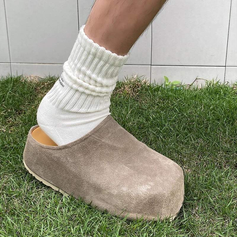 

Cow suede leather toe cap slippers for men with a height increase of 5CM slip in birken shoes for casual wear Muller shoes