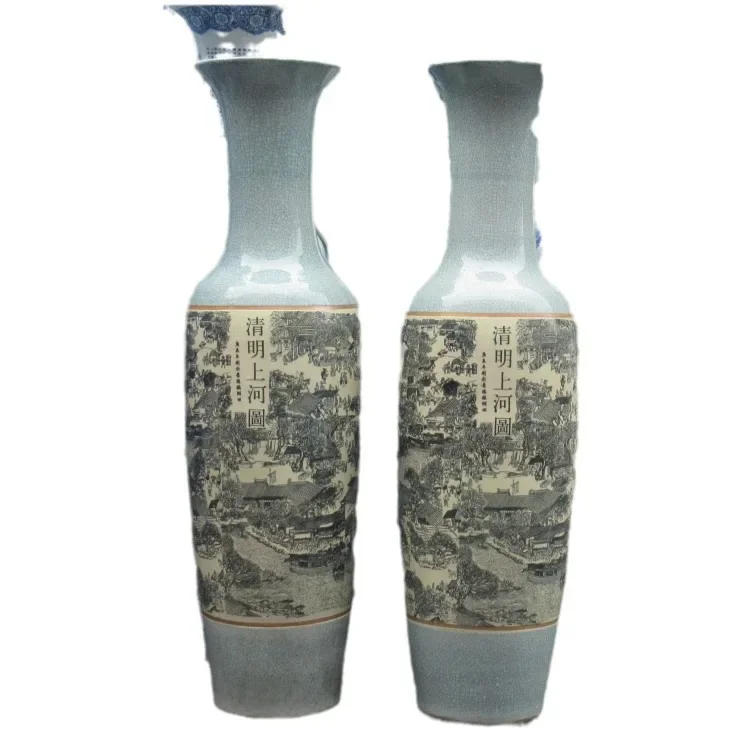 

Jingdezhen ceramic floor to ceiling large vase antique crack glaze Qingming Shanghetu ceramic vase