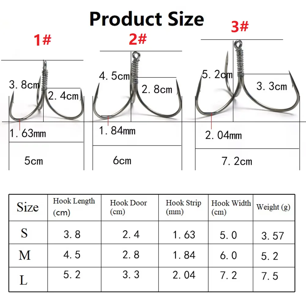 5pcs Carbon Steel Sharp Treble Hooks For Lure 1/2/3# Barbed Fishing Hook Three Hooks Fishhook Bass Peche Carp Fish Tackle