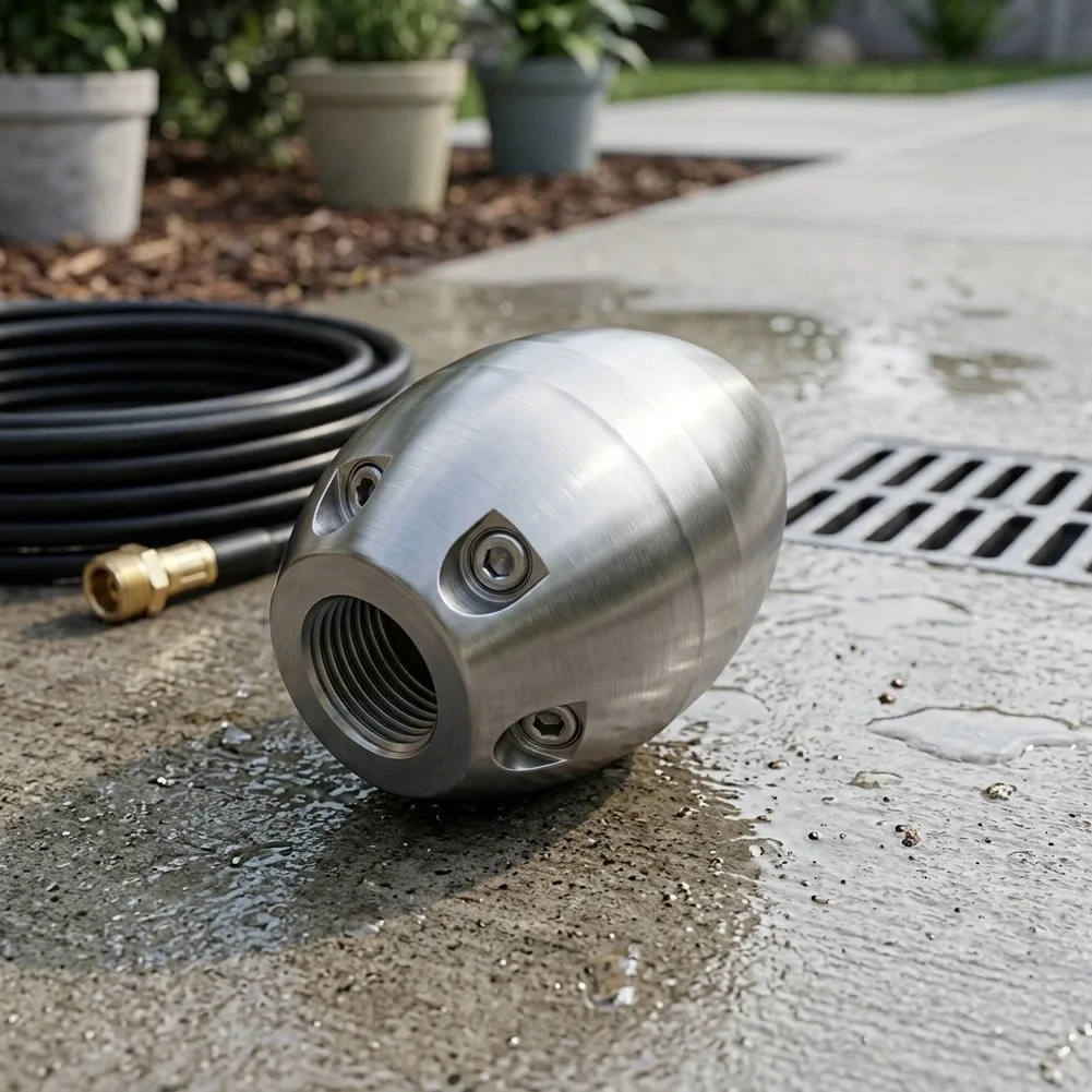 Pipe Cleaning Tool 60*45mm Pressure Washer Nozzle Stainless Steel Construction 3000 PSI Rated Front And Rear Jets