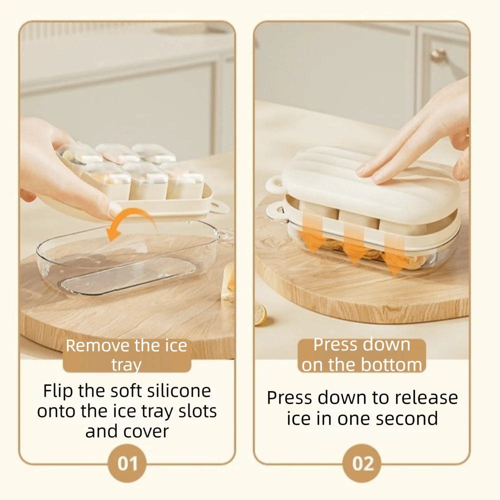 

Creative 6 Grids Silicone Ice Cube Mold with Cover Food Grade Ice Grid Tray Large Capacity Square DIY Ice Maker Summer