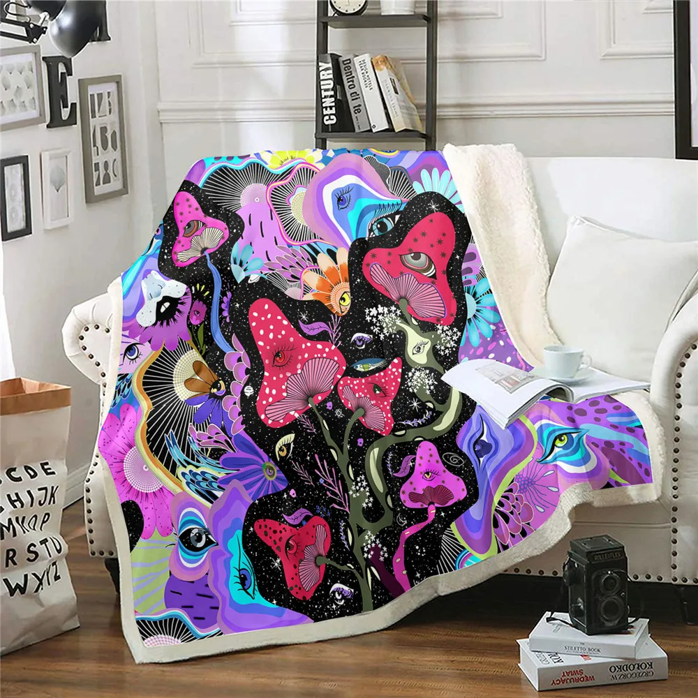 

HX Fashion Blanket Fantasy Plant Floral Mushroom 3D Printed Throw Blanket For Beds Office Nap Keep Warm Plush Quilts 5 Size