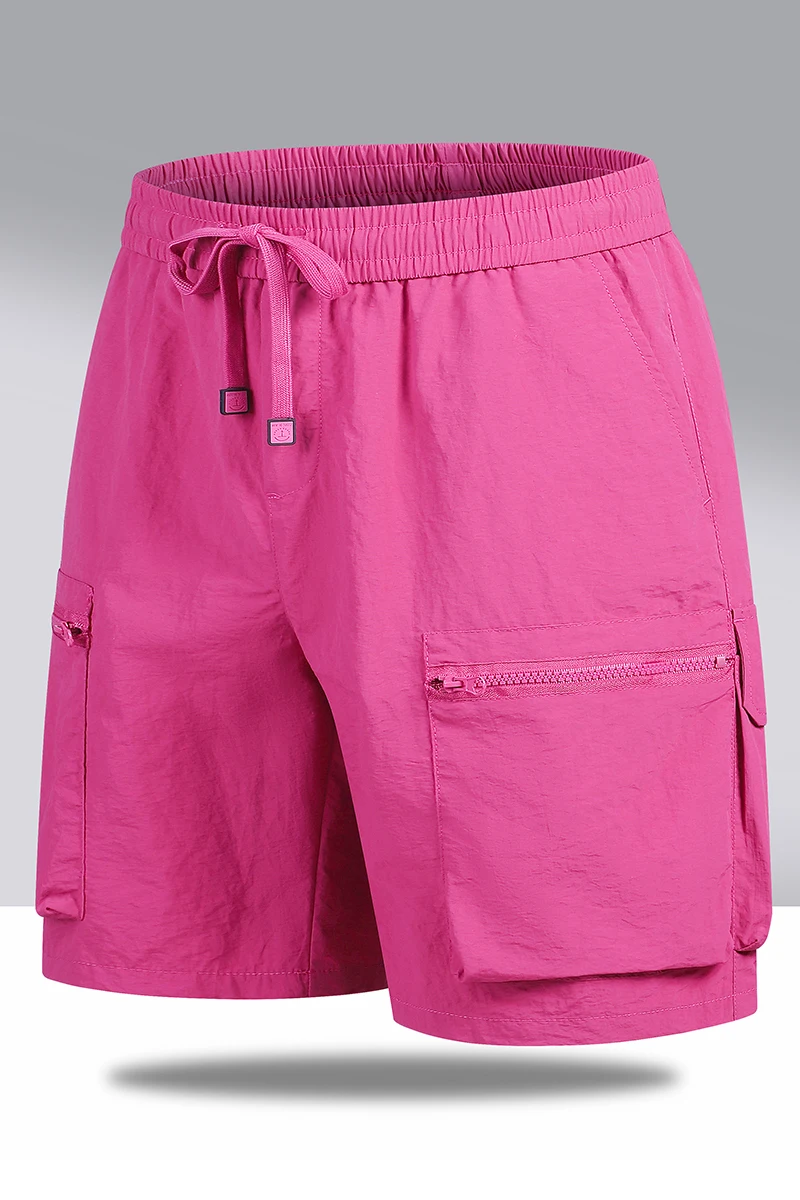 Summer Men's Cargo Shorts  Dark Brown Loose Fit Drawstring Waist with Multiple Pockets for Beach & Outdoor Casual Wear