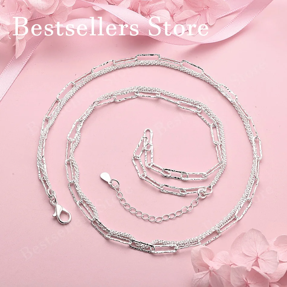 

925 Sterling Silver Simple Paperclip Chain Necklace for Women, Fashionable Party and Wedding Accessories