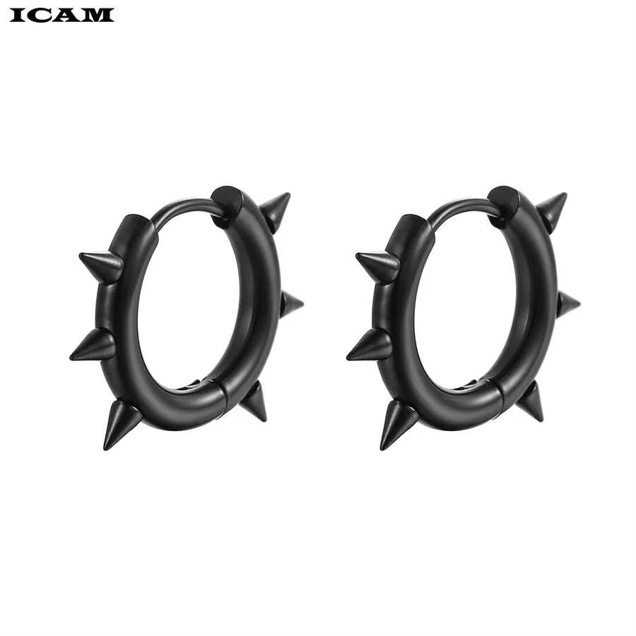 Punk Spike Rivet Hoop Earrings For Women Stainless Steel Huggie Earrings Ear Cuff Piercing Earring Gothic Jewelry Accessories