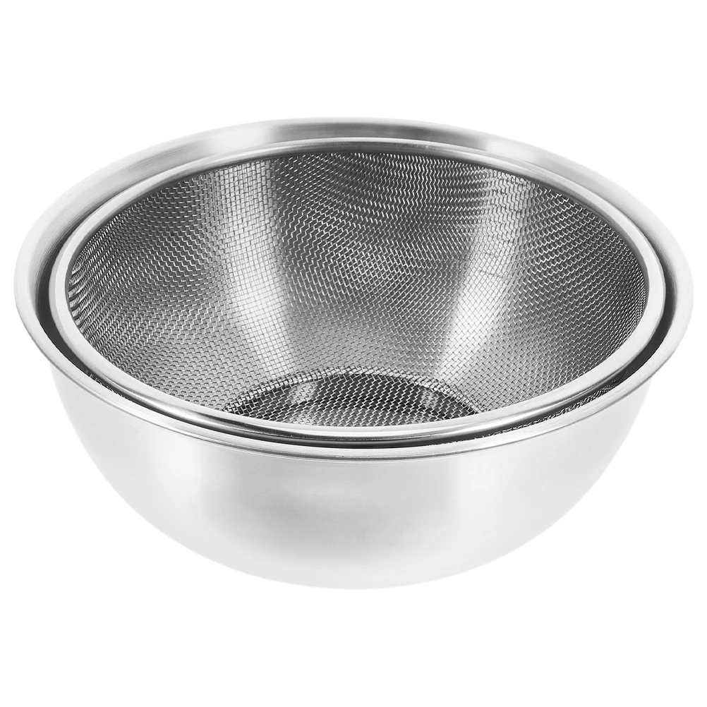 

2Pcs Stainless Steel Drain Basin 24cm Kitchen Vegetable Washing Basket Rice Sieve Fruit Basket Metal Wash Basin Multifunctional