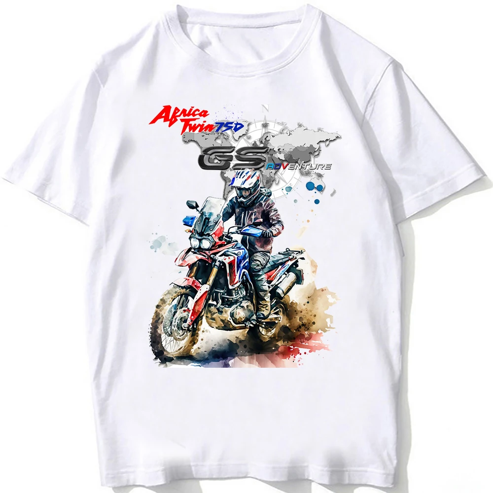 男性用オートバイライディングプリントTシャツ,半袖,アフリカ,ツイン,xrv,冒険家,クラシックエンジン,ヒップホップ,750