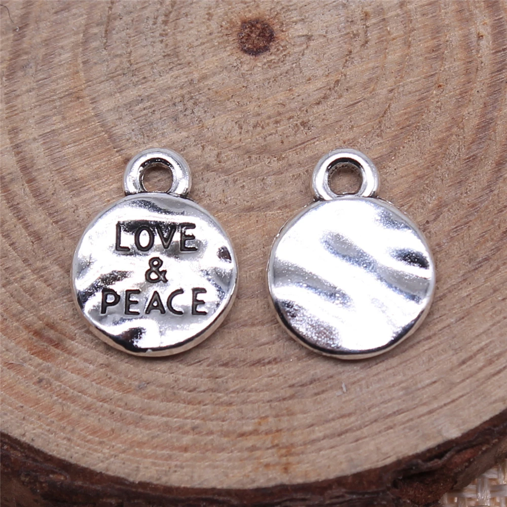 WYSIWYG 20pcs 10x10mm Antique Silver Color Love & Peace Charms Pendant For Jewelry Making DIY Jewelry Findings