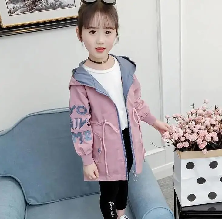 Girls Autumn Jackets Children\'s Clothing Hooded Outerwear Fashion Windbreaker Top Kids Coat 2 To 12 Years Old Baby Clothes