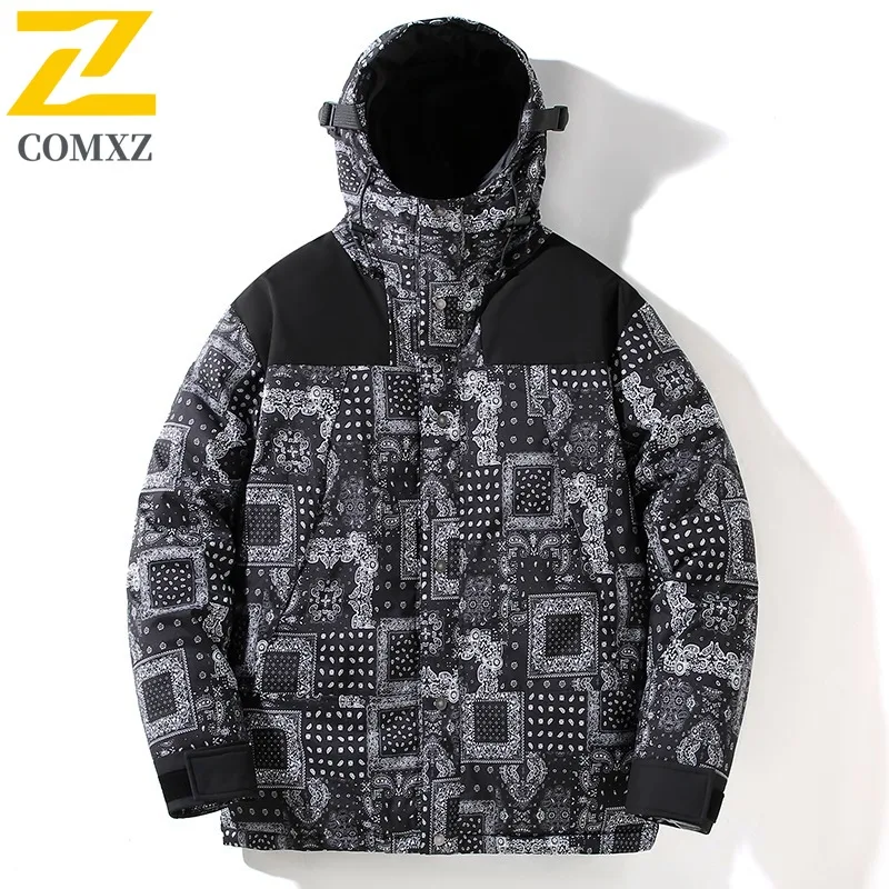

Men Reversible Down Jacket Winter American Style Hooded Windproof Nylon Coat Thermal Outdoor Sports Parka Fleece Lined Puffer