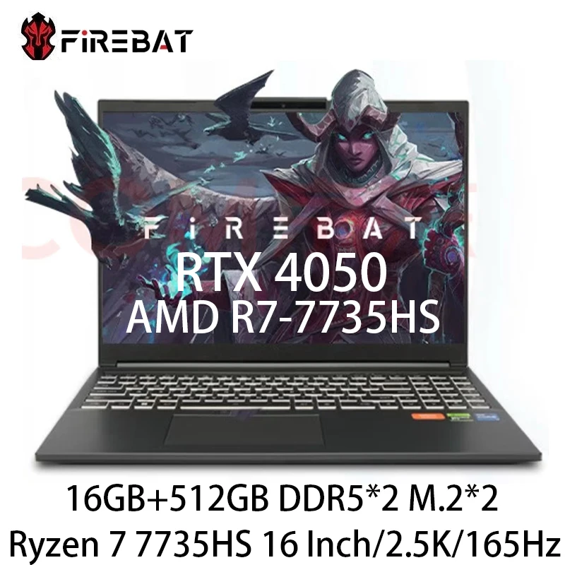 FIREBAT T6A 16-дюймовый AMD R7-7735HS RTX 4050 DDR5 32 ГБ ОЗУ M.2 1 ТБ SSD 165 Гц 2,5 КБ Wi-Fi6 BT5.1 Игровой геймерский ноутбук