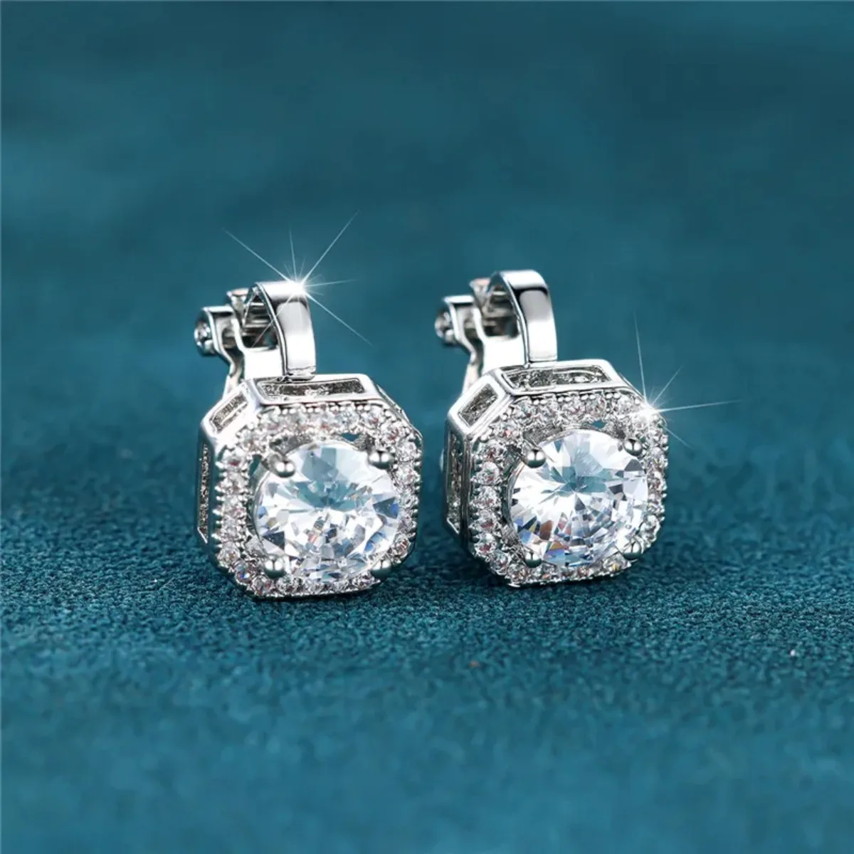 Female Cute Small Clip Earrings White Zircon Round Stone Earrings For Women Vintage Silver Color Crystal Jewelry Bridal Earrings image 6