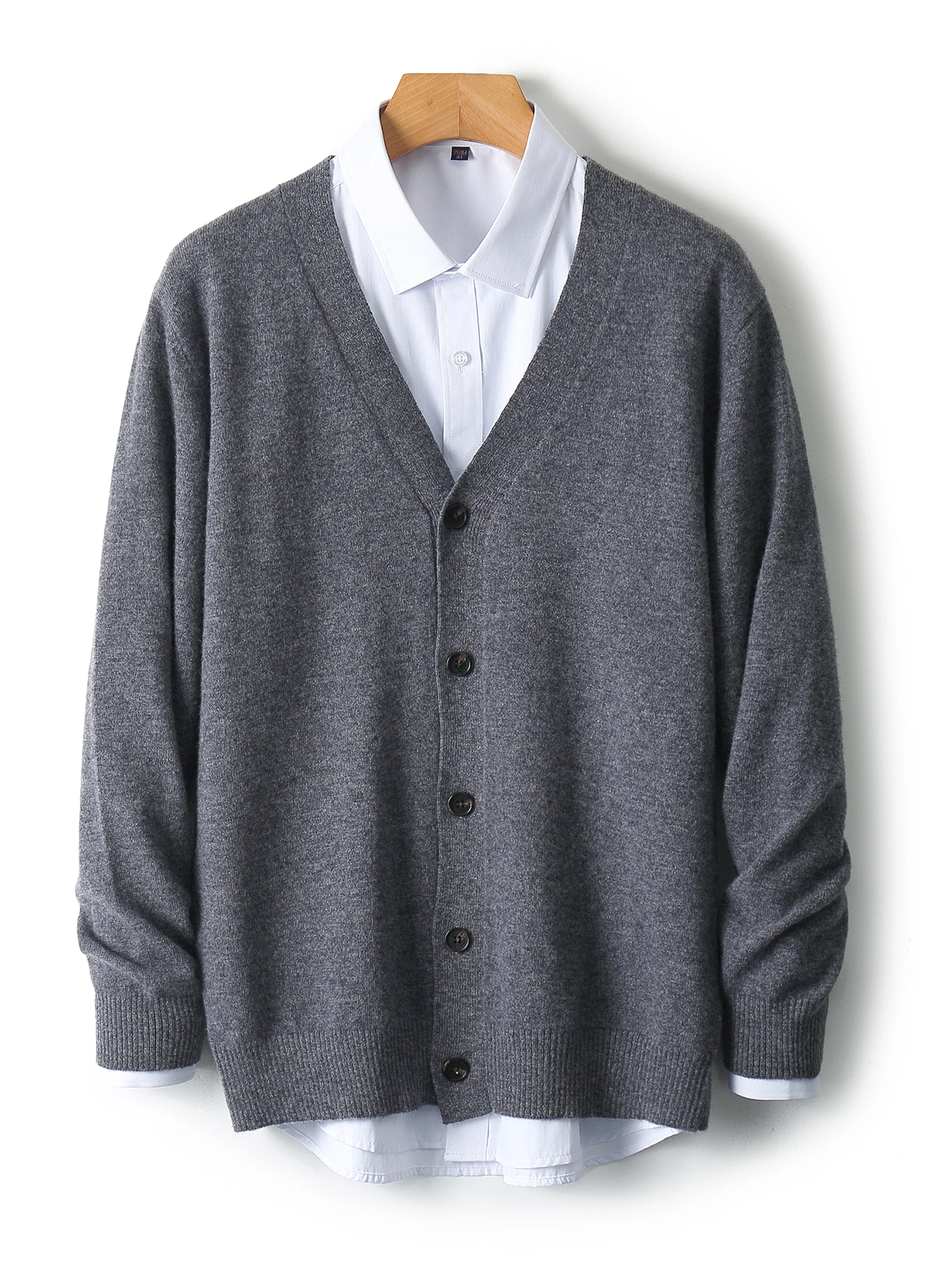 Smart Casual Autumn Winter Man Sweater Basic 100% Merino Wool Knitted Cardigan Long Sleeve Clothing Tops Cashmere Men Outerwear